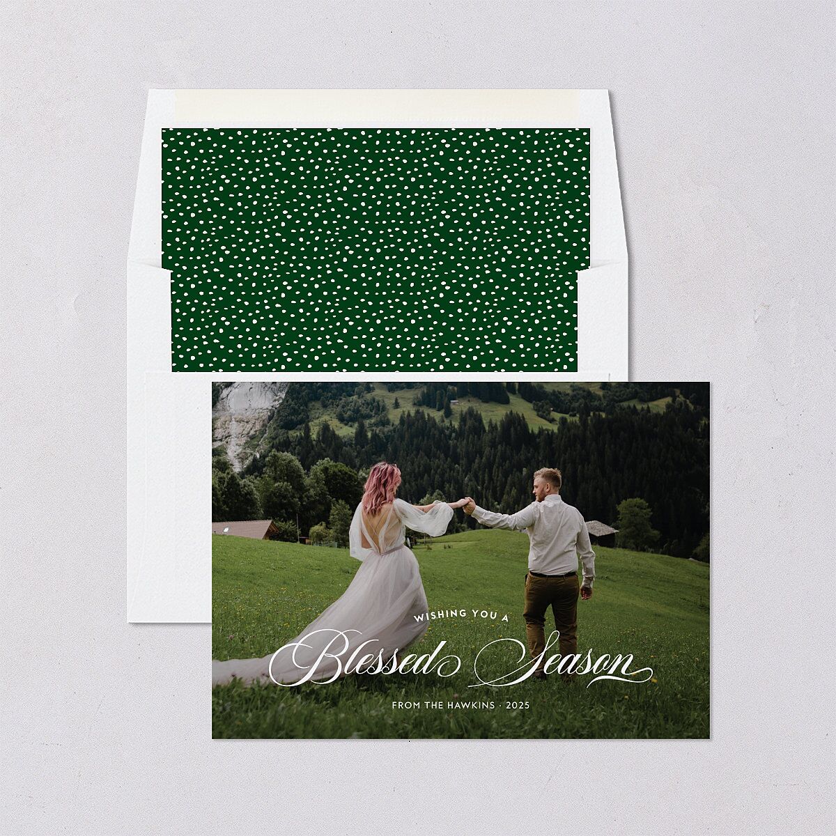 Blessed Season Holiday Cards Hunter Green Signature Blank