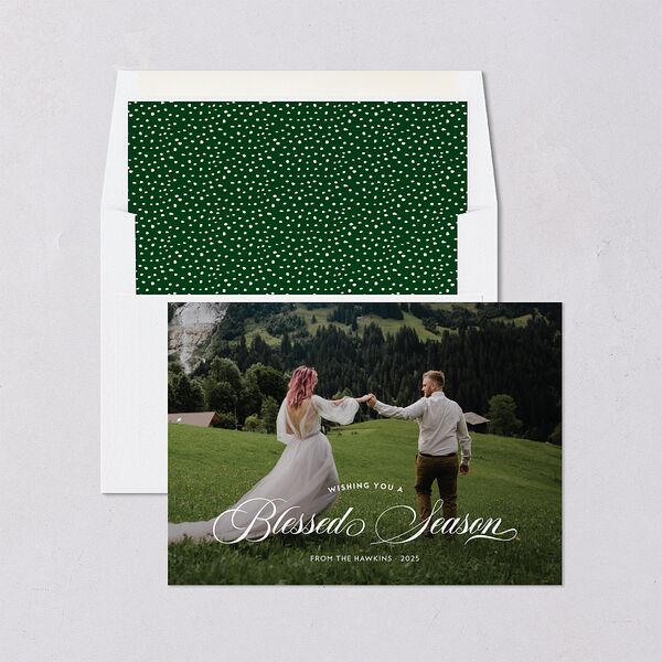 Blessed Season Holiday Cards Hunter Green Signature Blank
