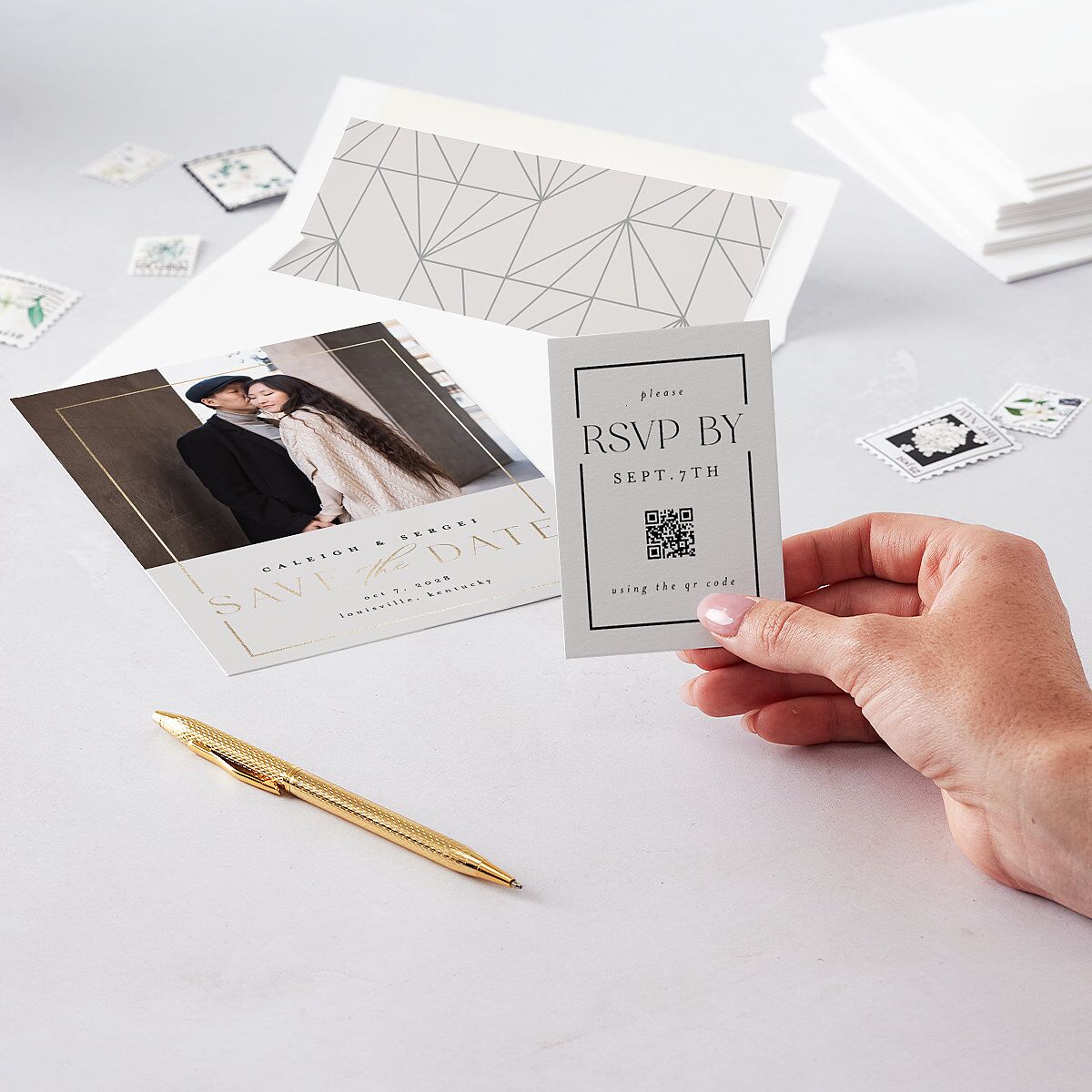 Elegant Frame QR Code RSVP Cards Fog Signature Standard