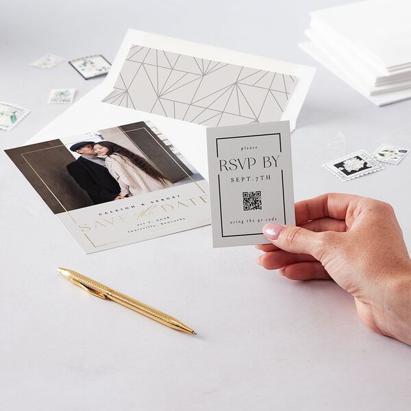 Elegant Frame QR Code RSVP Cards Fog Signature Standard