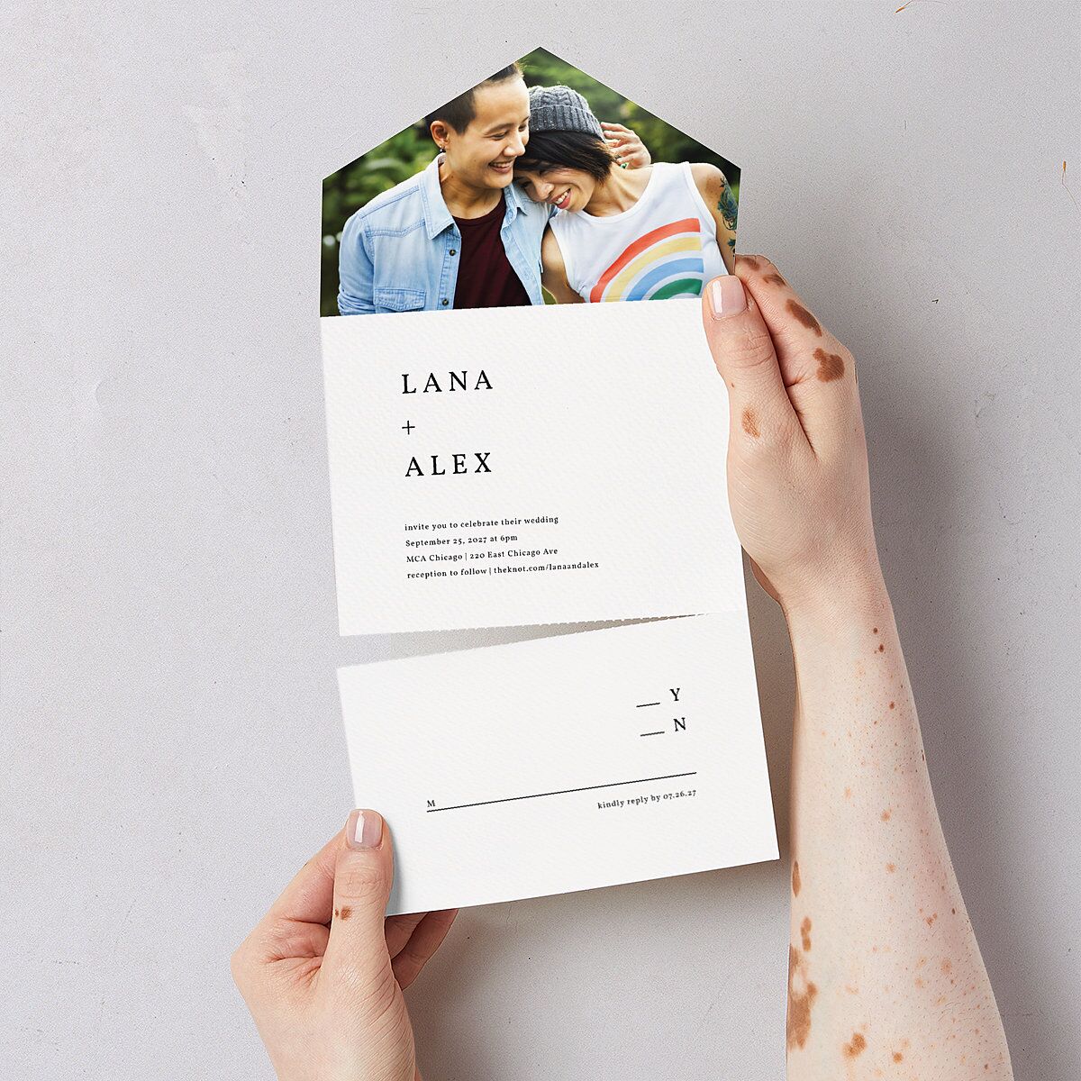 Natural Palette All-in-One Wedding Invitations Pure White Signature Light Both Recipient and Return Addresses No