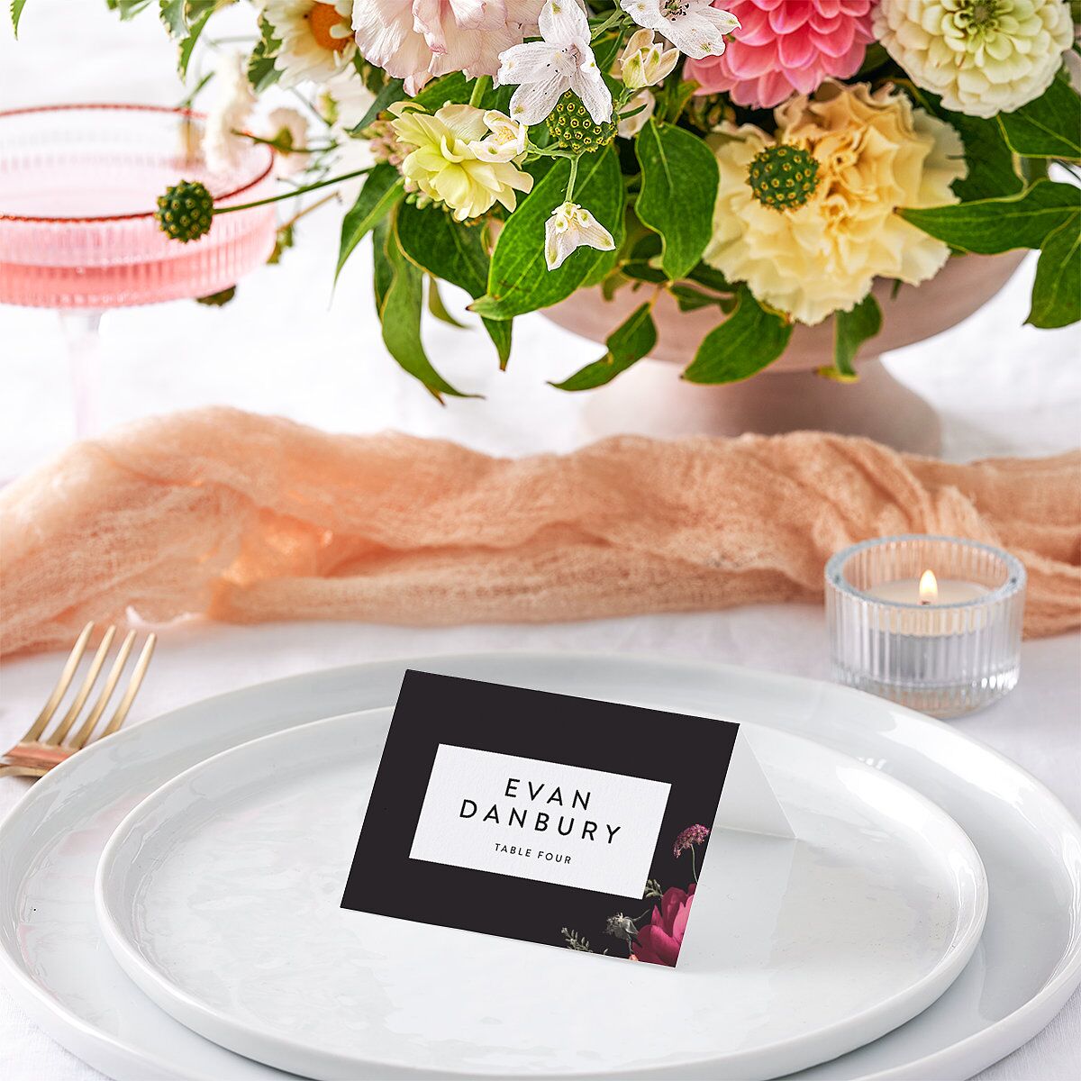 Blooming Botanical Place Cards Midnight Signature