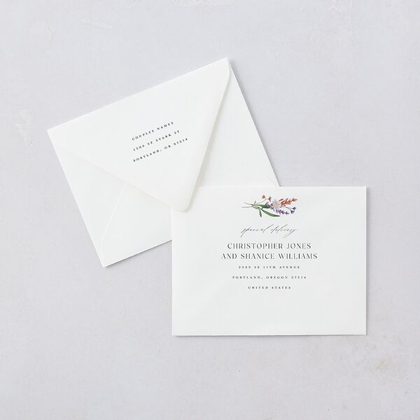 Mountain Wildflowers Thank You Card Euro Envelopes White Luxe Dusty Blue Both Recipient and Return Addresses