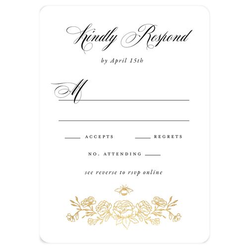 Rose Garden Crest Wedding Response Cards by Bridgerton Gold Pure White Signature Rounded