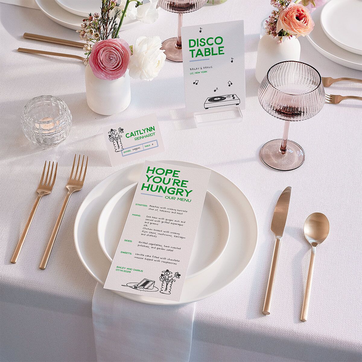 Hand Drawn Party Place Cards Jewel Green Signature