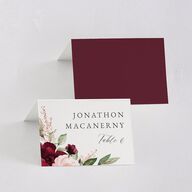 Beloved Floral Foil Place Cards Rose Gold Dark Berry Signature