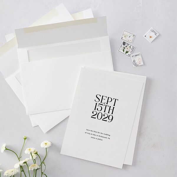 Elegant Minimalist Save the Date Cards Pure White Signature smooth Blank No Standard