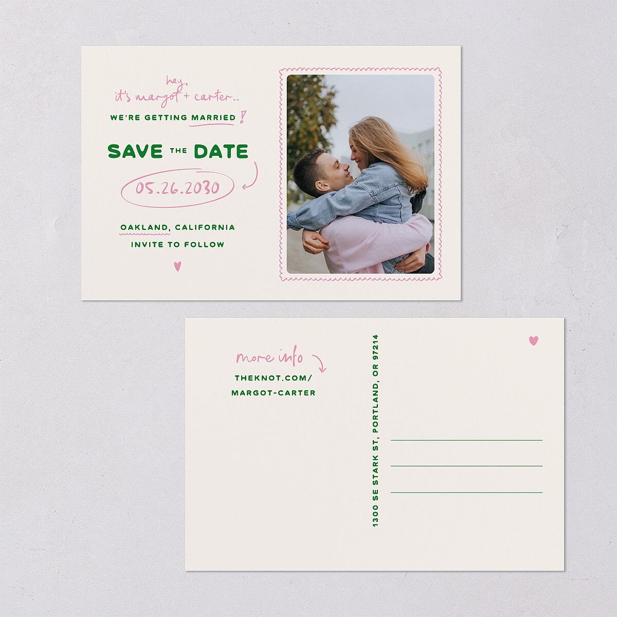 Whimsically Retro Handwritten Note Save the Date Postcards Kelly Green
