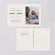 Whimsically Retro Handwritten Note Save the Date Postcards Kelly Green