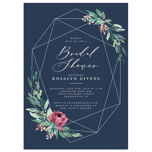Gilded Botanical Bridal Shower invitations Moody Blue Signature Blank Standard