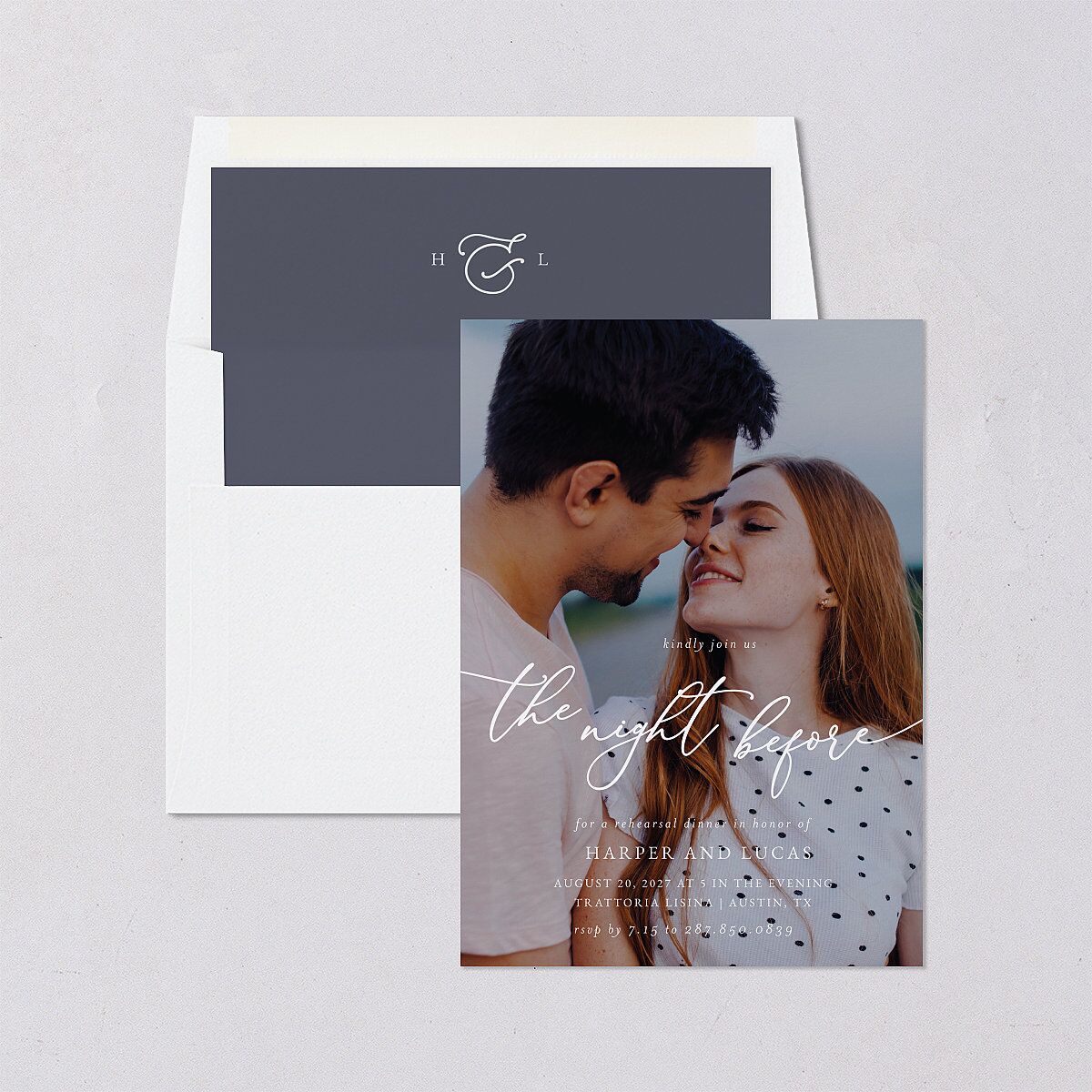 Gilded Photo Rehearsal Dinner Invitations Midnight Navy Signature Blank