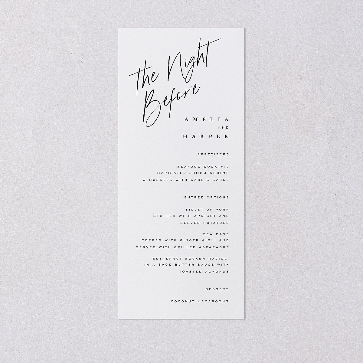 The Night Before You Are Mine Photo Menus Pure White Signature