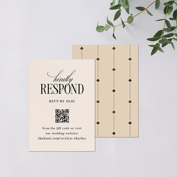 Whimsical Hand Drawn Bow QR Code RSVP Cards Linen Signature Standard