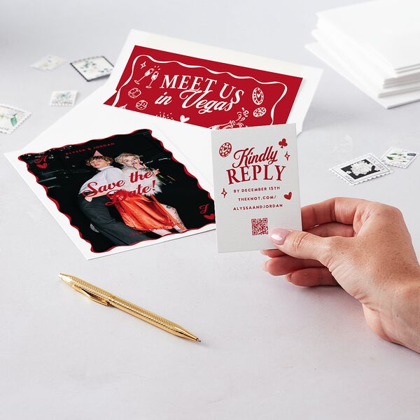 Hand Drawn Las Vegas Hearts QR Code RSVP Cards Ruby Signature Standard