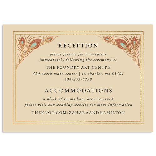 Peacock Nouveau Wedding Enclosure Cards Gold Tan Signature Standard