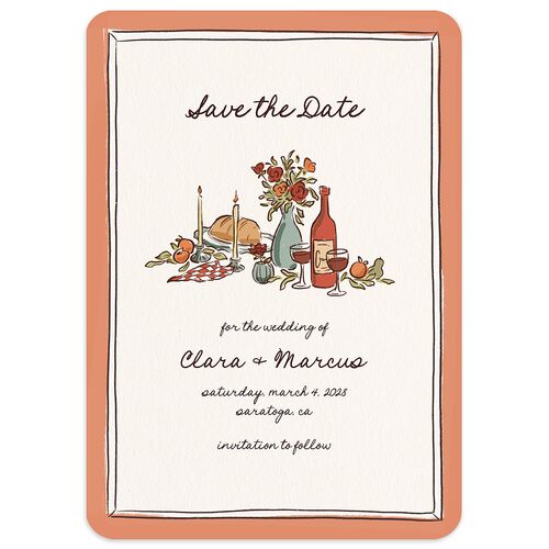 Hand Drawn Tablescape Save the Date Cards Apricot Signature smooth Blank No Rounded