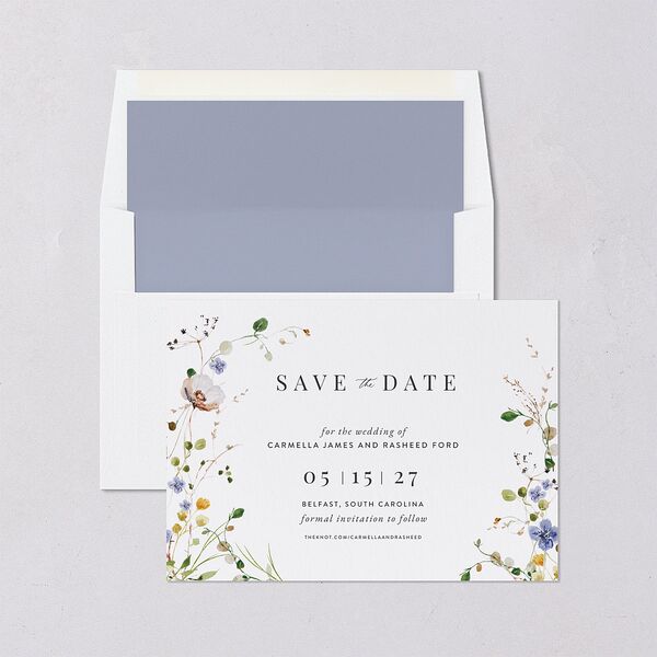 Delicate Wildflower Save The Date Cards Pure White Signature smooth Blank No Standard