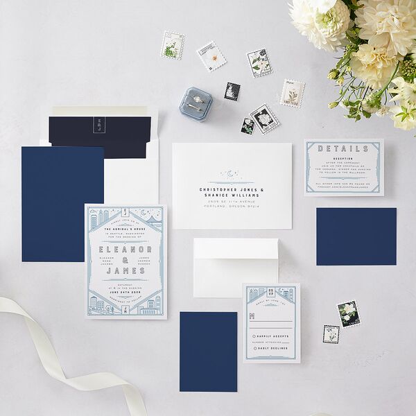Iconic City Wedding Invitations Moody Blue Signature Blank No