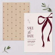 Whimsical Hand Drawn Bow Save the Date Cards Burgundy Signature smooth Blank No Standard