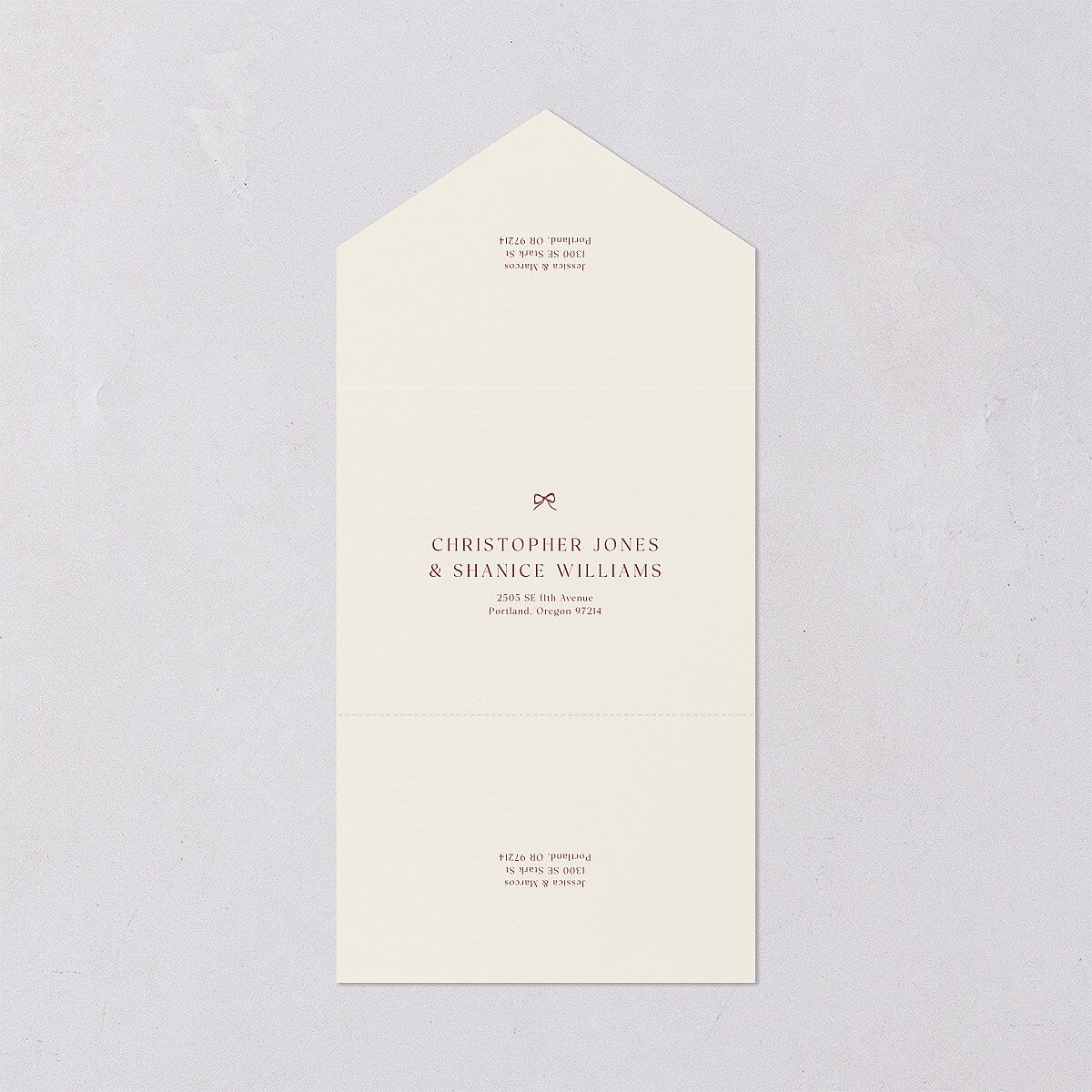 Simple Boho Flowers All-in-One Wedding Invitations Raspberry Signature Light Both Recipient and Return Addresses No