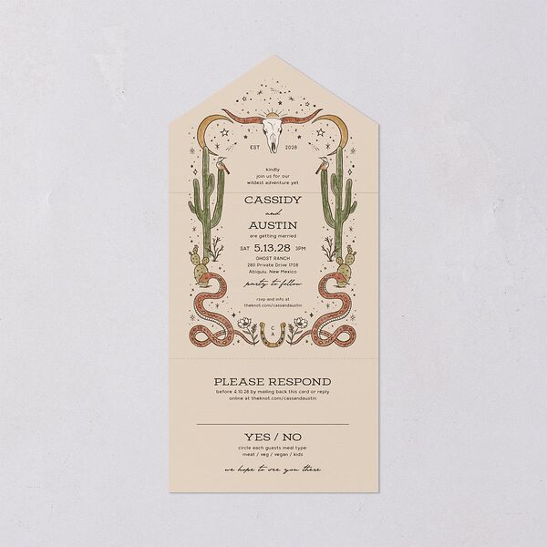 Southwestern Nouveau All-in-One Wedding Invitations Red Clay Signature Light Both Recipient and Return Addresses No
