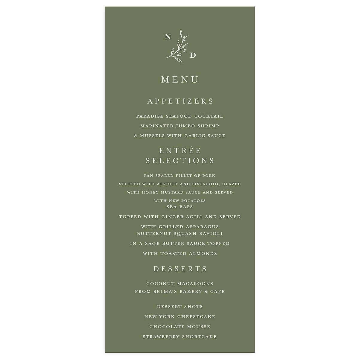Botanical Monogram Menus