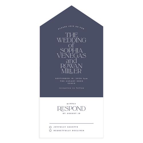 Classic Stack All-in-One Wedding Invitations Midnight Navy Signature Light Both Recipient and Return Addresses No
