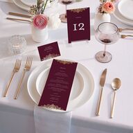 Indian Gilded Adornment Table Numbers Gold Burgundy Signature