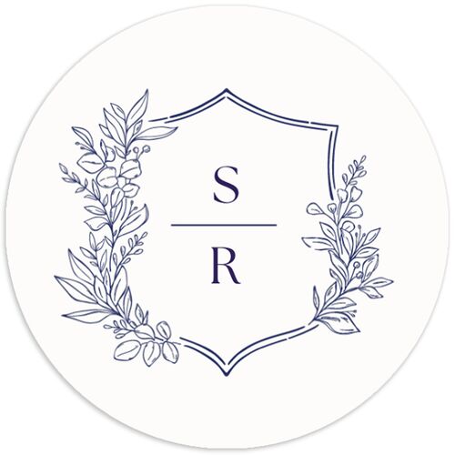 Elegant Garland Crest Wedding Stickers Sapphire Circle
