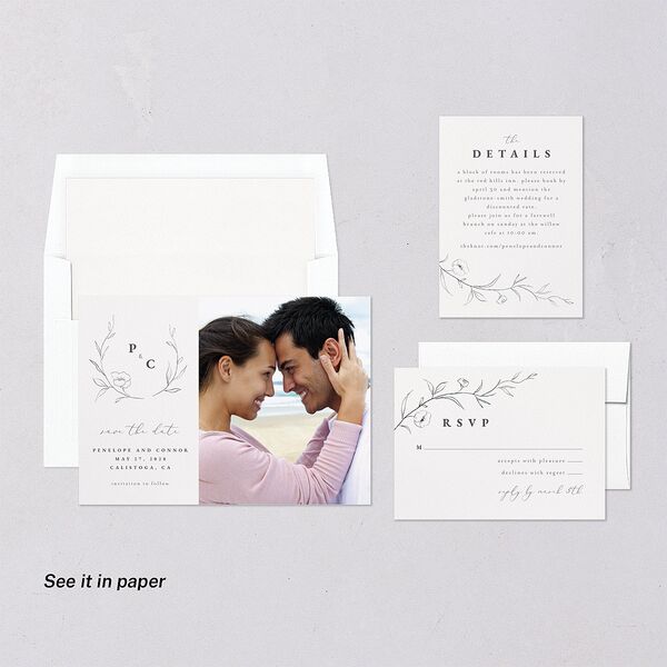 Graceful Botanical Digital Save the Date Cards Shadow Gray Dusty Blue Lets Celebrate Standard