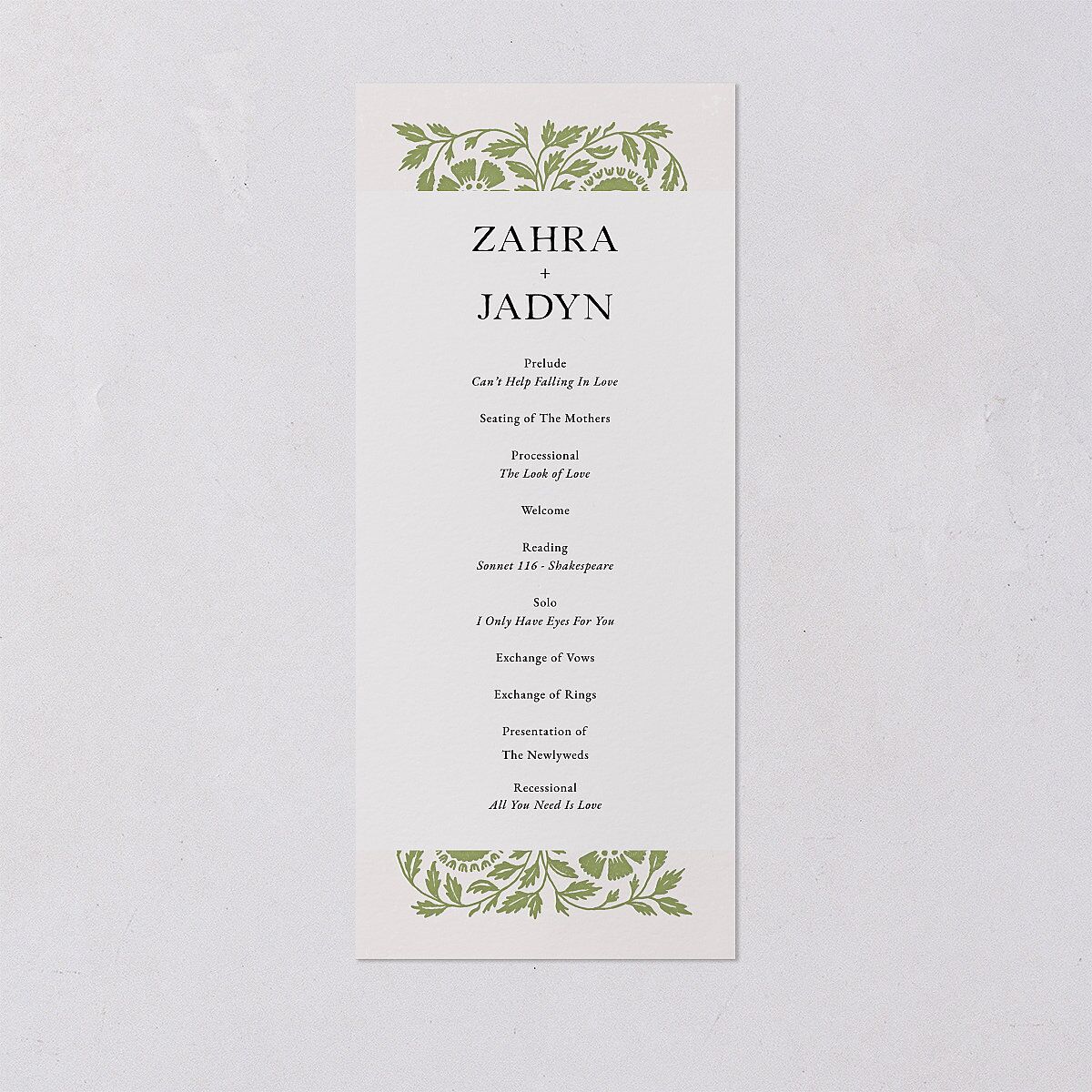 Block Print Wedding Programs Meadow Signature