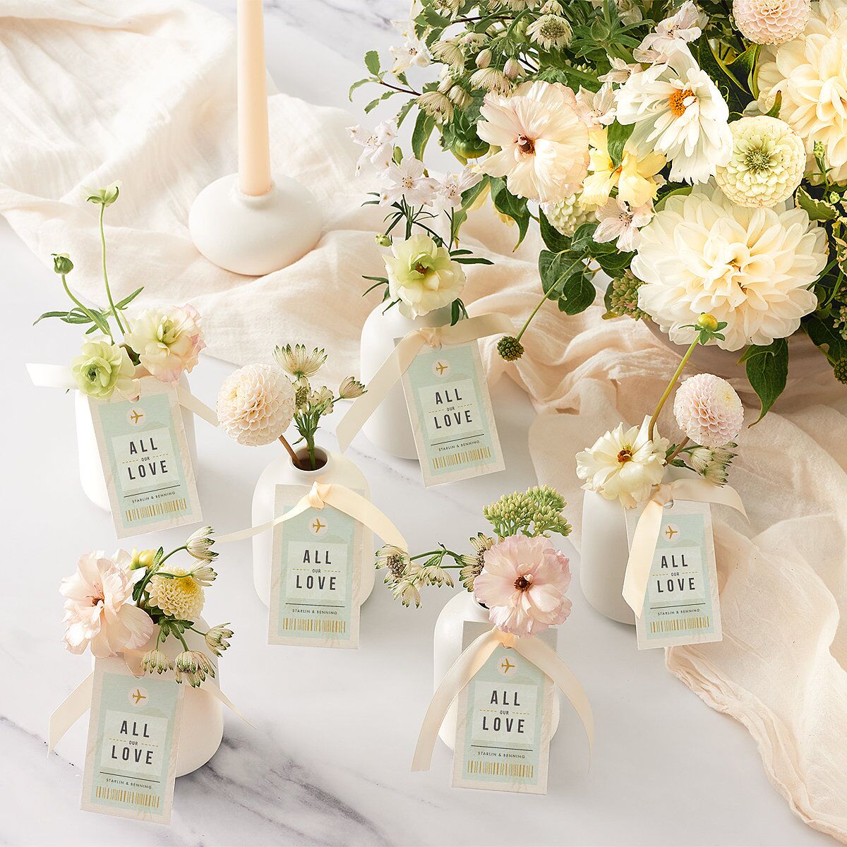 Retro Boarding Pass Favor Gift Tags Mint Green Signature