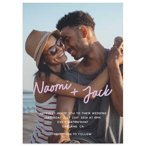 Color Pop Retro Photo Wedding Invitations Lavender Signature Blank No Standard