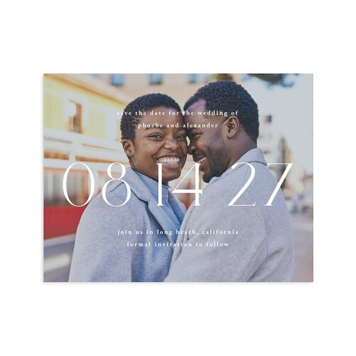 Striking Portrait Save the Date Petite Cards Dusty Blue Signature smooth Blank No Standard