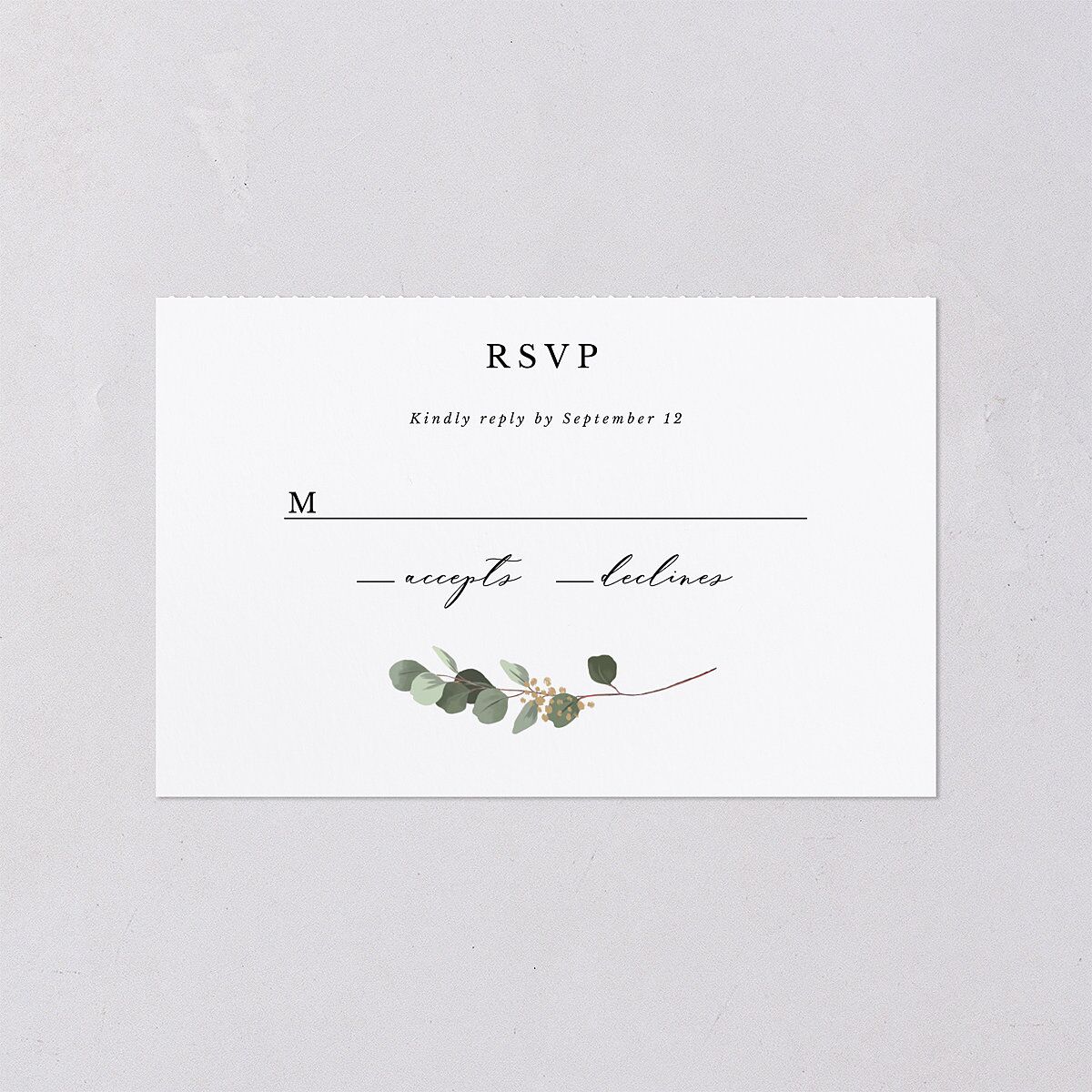 Eucalyptus Frame All-in-One Wedding Invitations Pure White Signature Light Both Recipient and Return Addresses No