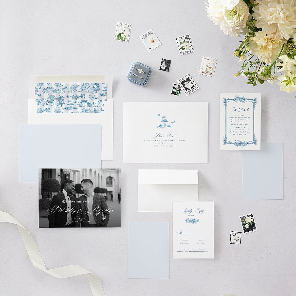 Elegant Antique Toile Frame Save the Date Cards by Bridgerton — view 6