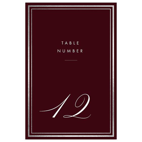 Polished Frame Foil Table Numbers Silver Burgundy Signature