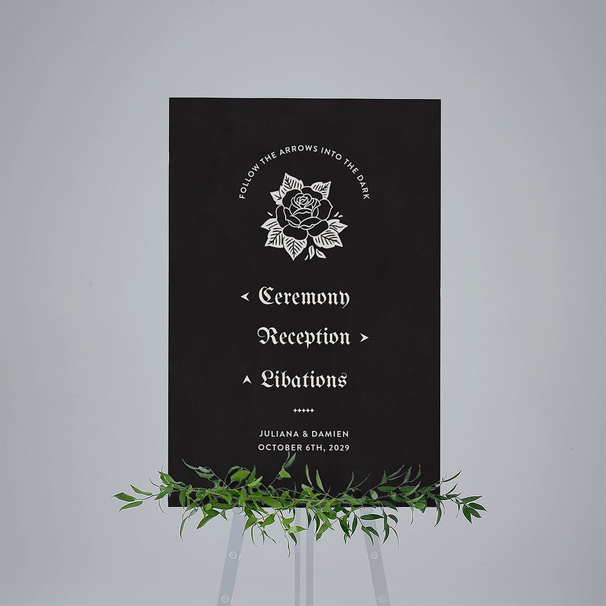 Moody Gothic Rose Standard Direction Sign Large Midnight Standard Indoor Foam Core L Direction