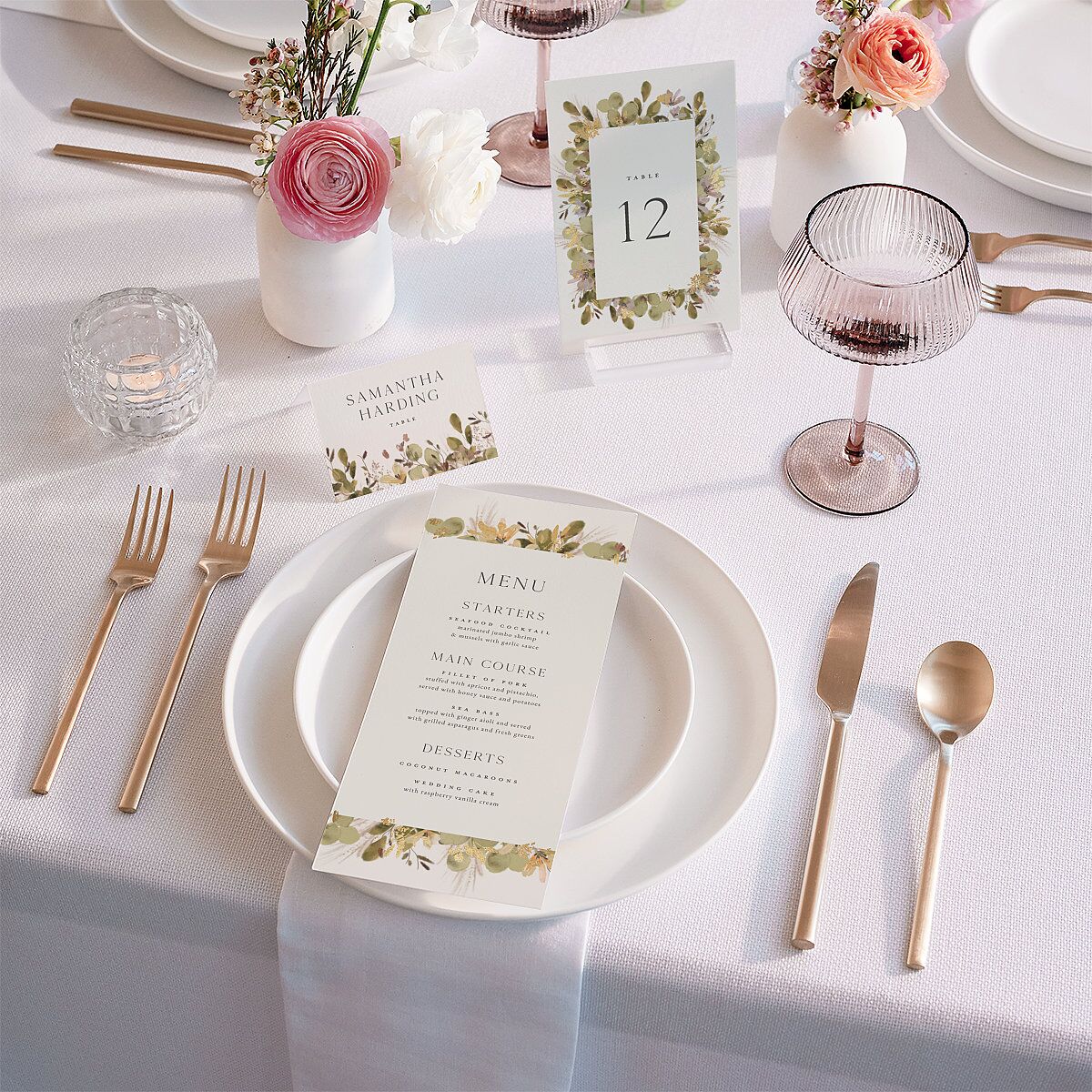 Eucalyptus Edges Table Numbers Gold Thyme Signature