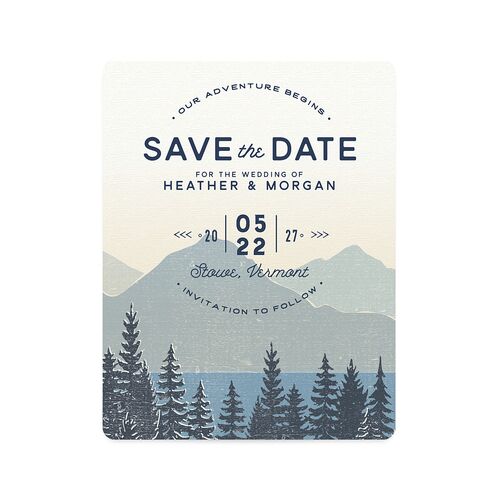 Vintage Mountain Save The Date Magnets Dusty Blue Magnet Paper
