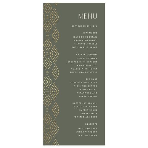 Boho Texture Menus Gold Deep Olive Signature