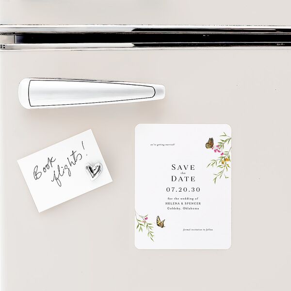 Rustic Butterfly Garden Save The Date Magnets Pure White Magnet Paper
