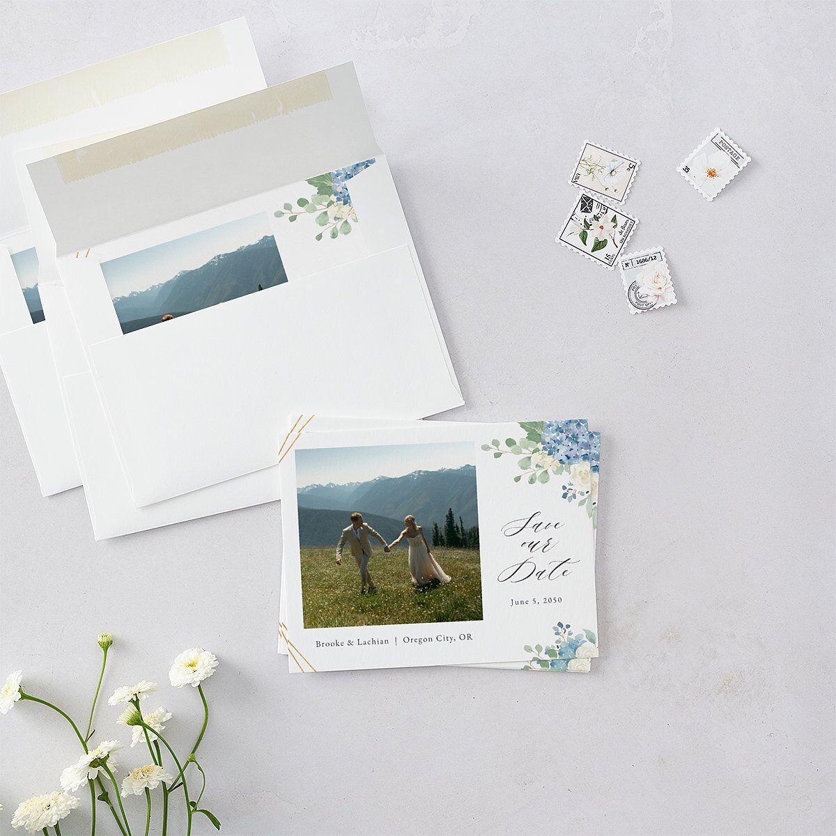 Elegant Hydrangea Save the Date Petite Cards — view 4