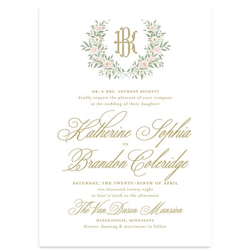 Luxury Floral Monogram Wedding Invitations Peony Signature Blank No Standard