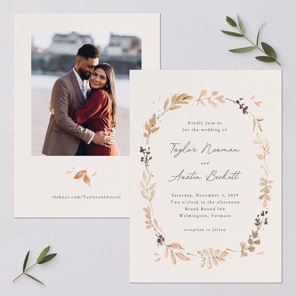 Leafy Garland Foil Wedding Invitations Gold Champagne Signature Blank No Standard