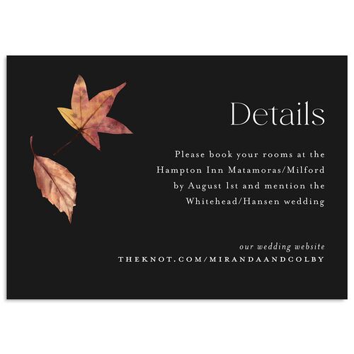 Falling Leaves Wedding Event Detail Cards Charcoal Signature Standard