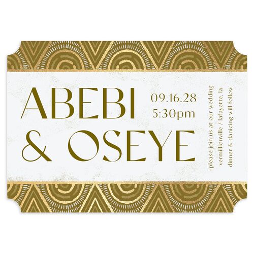 Gilded Sahara Pattern Wedding Invitations Gold Umber Signature Blank No Ticket