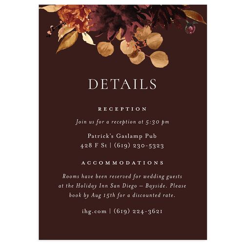 Timeless Bouquet Wedding Event Detail Cards Chocolate Signature Standard