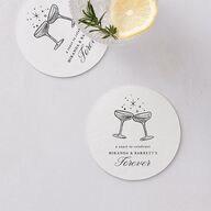 Hand Drawn Champagne Engagement Party Coasters Pure White Cardboard Circle
