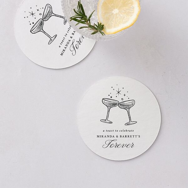 Hand Drawn Champagne Engagement Party Coasters Pure White Cardboard Circle